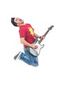 Jumping guitarist shouting Royalty Free Stock Photo