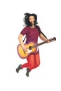 Jumping guitarist woman Royalty Free Stock Photo