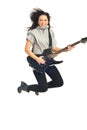 Jumping guitarist woman Royalty Free Stock Photo