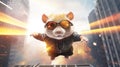 jumping hamster wearing futuristic thief uniforms and sunglasses. Cyberpunk Hamster. generative ai