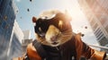 jumping hamster wearing futuristic thief uniforms and sunglasses. Cyberpunk Hamster. generative ai