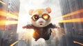 jumping hamster wearing futuristic thief uniforms and sunglasses. Cyberpunk Hamster. generative ai