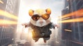 jumping hamster wearing futuristic thief uniforms and sunglasses. Cyberpunk Hamster. generative ai