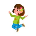 Jumping Happy Girl Child Enjoying Nature Vector Royalty Free Stock Photo