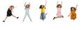 Art collage made of little and happy kids jumping isolated on white studio background. Human emotions, facial expression Royalty Free Stock Photo