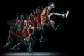 Young african man, basketball player in motion with ball isolated over black background. Stroboscopic effect Royalty Free Stock Photo