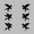 Jumping Horse with wings silhouette vector icon