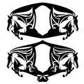 Jumping horses black and white vector heraldic design set