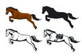 Jumping Horses Set in color, silhouette and contoured