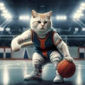 Jumping and incredible stunts of the sports cat in the stadium. Royalty Free Stock Photo