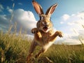 Ai Generated illustration Wildlife Concept of Jumping jack rabbit