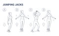 Jumping Jacks Exercise Girl Workout. Star Jumps illustration, a young woman in sportswear does the side-straddle hop. Royalty Free Stock Photo