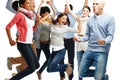 Jumping for joy. Studio shot of a diverse group of vibrant young people jumping into the air isolated on white. Royalty Free Stock Photo