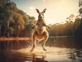 Ai Generated illustration Wildlife Concept of Jumping kangaroo