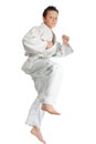 Jumping karate boy Royalty Free Stock Photo