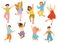 Jumping Kids Feeling Happiness and Excitement Having Fun Vector Set