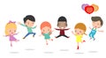 Jumping kids, Multi-ethnic children jumping, child jumping with joy , happy jumping kids, happy cartoon child playing