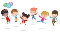 Jumping kids, Multi-ethnic children jumping, child jumping with joy , happy jumping kids, happy cartoon child playing