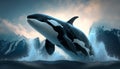 jumping killer whale. seascape with ocean waters Royalty Free Stock Photo