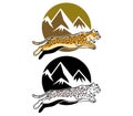 Jumping Leopard And Mountain Background