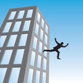 Businessman jumps from tall building.