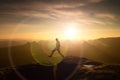 Jumping man. Young man makes step between cliffs.