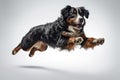 Jumping Moment, Bernese Mountain Dog On White Background