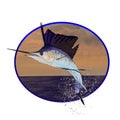 Jumping out of the ocean sailfish with a vanilla sky background Royalty Free Stock Photo
