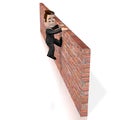 Cartoon character getting over the wall - 3D illustration