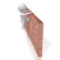 White cartoon character getting over the wall - 3D illustration