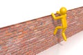 Yellow cartoon character getting over the wall - 3D illustration