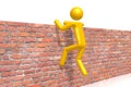 Yellow cartoon character getting over the wall - 3D illustration