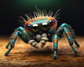 Jumping Peacock Spider Eyes High Closeup Pair Glasses Face Adventure Demon Fur Unusually Unique Beauty Creatures Dancing Fierce Royalty Free Stock Photo