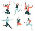 Jumping people isolated on white background.various poses jumping people character. hand drawn style vector design illustrations.h