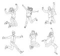 Jumping people outline isolated on white background.various poses jumping people character. hand drawn style vector design illustr