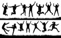 Jumping people set crowd silhouette Royalty Free Stock Photo