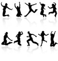 Jumping falling people vector silhouette happy jump illustration fun young happiness active woman joy girl man party isolated set Royalty Free Stock Photo