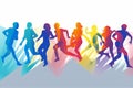 Jumping people silhouettes colourful dancing rainbow joy shadow design fun group disco Royalty Free Stock Photo