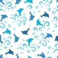 Jumping Playful Dolphin Fish Abstract Vector Seamless Pattern Royalty Free Stock Photo