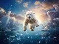 Ai Generated illustration Wildlife Concept of Jumping Polar bear cub Royalty Free Stock Photo