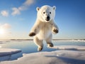 Ai Generated illustration Wildlife Concept of Jumping Polar bear cub Royalty Free Stock Photo