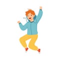 Jumping Redhead Boy Feeling Happiness and Excitement Having Fun Vector Illustration