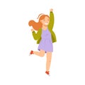 Jumping Redhead Girl Feeling Happiness and Excitement Having Fun Vector Illustration