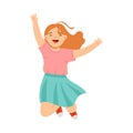 Jumping Redhead Girl Feeling Happiness and Excitement Having Fun Vector Illustration