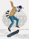 Jumping Ring-tailed lemur with a skateboard Royalty Free Stock Photo