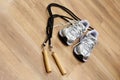 Jumping rope and trainers Royalty Free Stock Photo