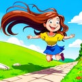 Jumping running path outdoor exercise girl long hair