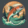 Jumping Salmon fish t shirt graphic design vector illustration