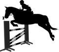 Jumping show.equestrian sport horse with jockey jumping a hurdle silhouette