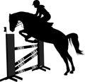 Jumping show. horse with jockey jumping a hurdle silhouette